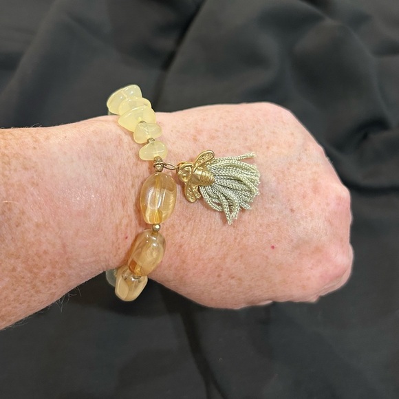 (Bundle 3 for $15) Elegant Gold Beaded Bracelet with Bee Tassel - Picture 3 of 4